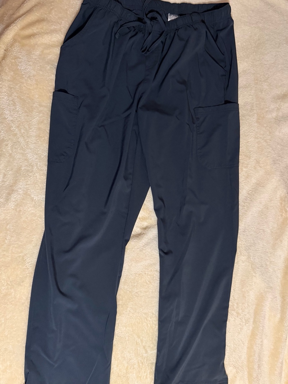 Women's Pewter Cargo Scrub  Pants with Elastic Waist and Drawstring Large